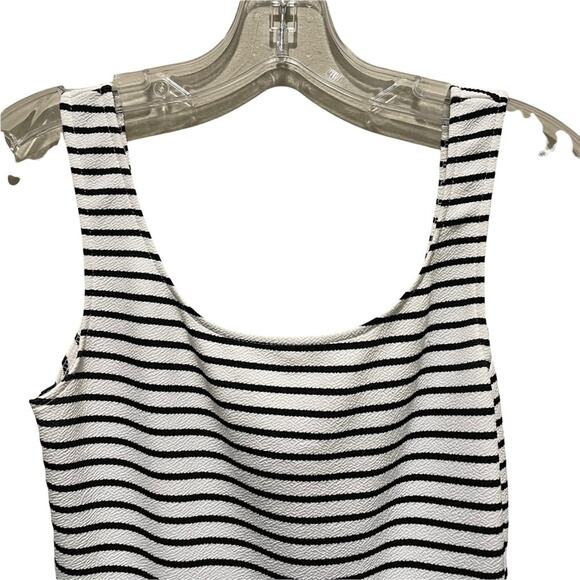 Aqua Bloomingdales Floral and Striped Tank Mini Dress Black White Blue Small - Picture 5 of 6